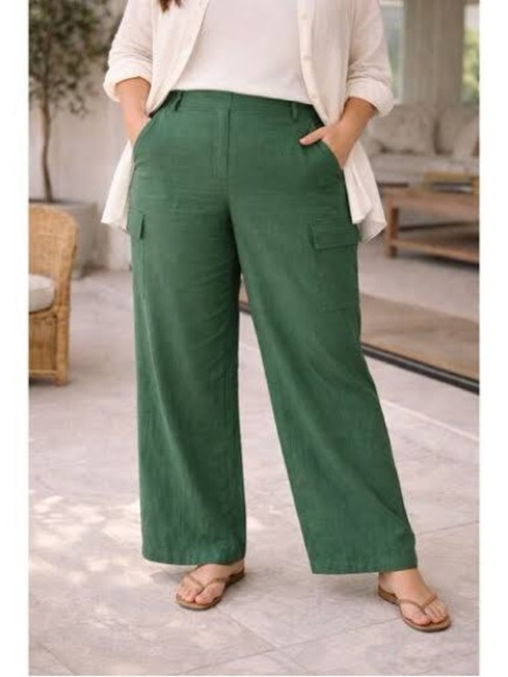 Lane Bryant Mint Green Wide-Leg Linen Blend Cargo Pants